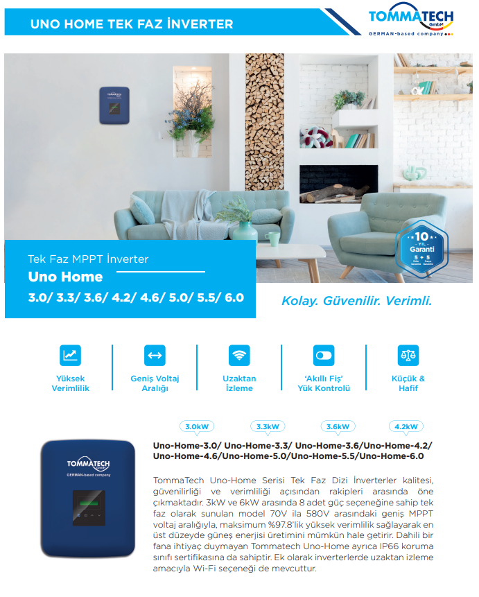Tommatech Uno Home 5.0 Tek Faz Dizi İnverter