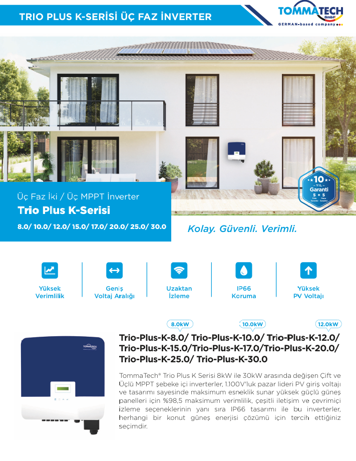 TommaTech Trio Plus K 10.0kW Üç Faz İnverter