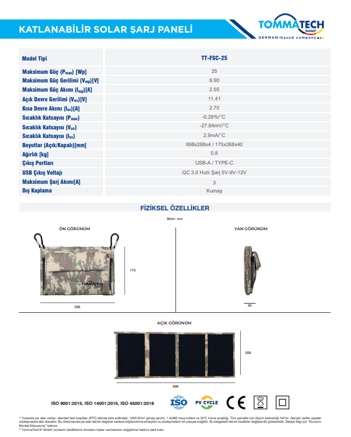 TommaTech Easy Life 25 Watt Katlanır Güneş Paneli