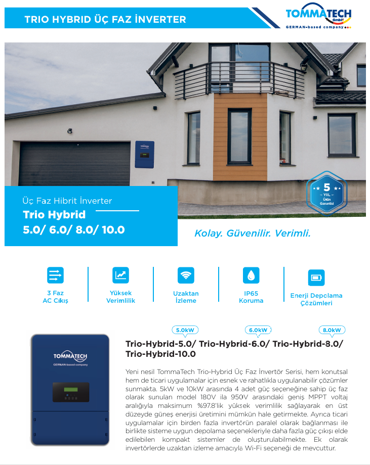 TommaTech Trio Hybrid 10.0kW Üç Faz İnverter