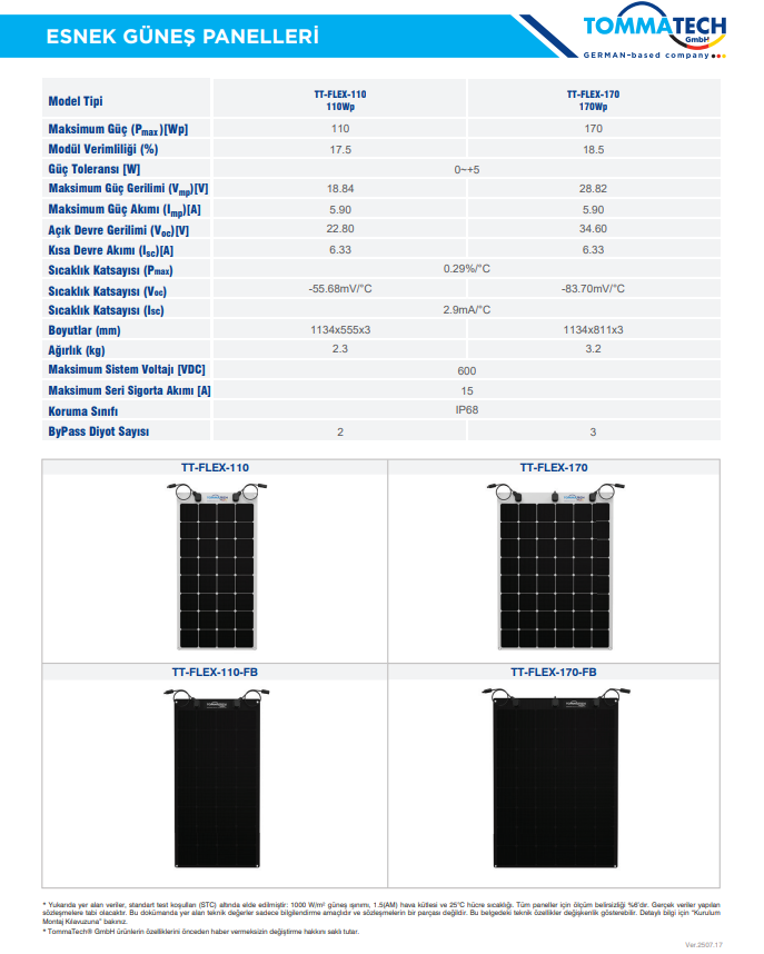 TommaTech 110Wp Full Black Esnek Güneş Paneli