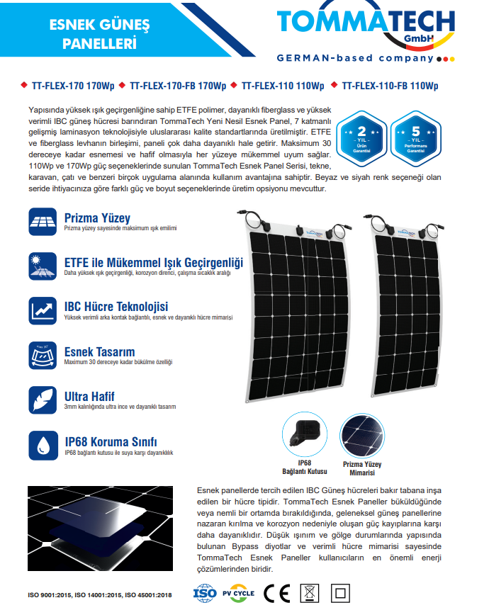 TommaTech 110Wp Full Black Esnek Güneş Paneli