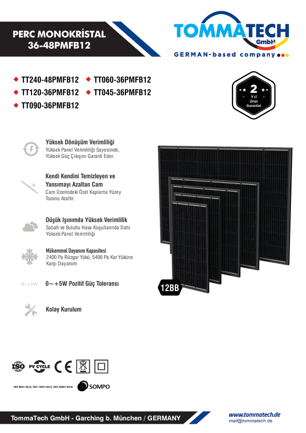 Tommatech 240Wp Full Black 48PMFB12 Güneş Paneli