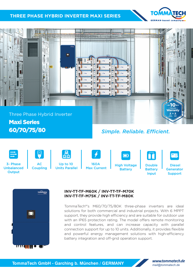 TommaTech Trio Hybrid Maxi Serisi 80kW Üç Faz İnverter