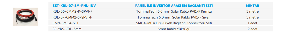 Panel ile İnverter Arası Bağlantı Seti 5 Metre