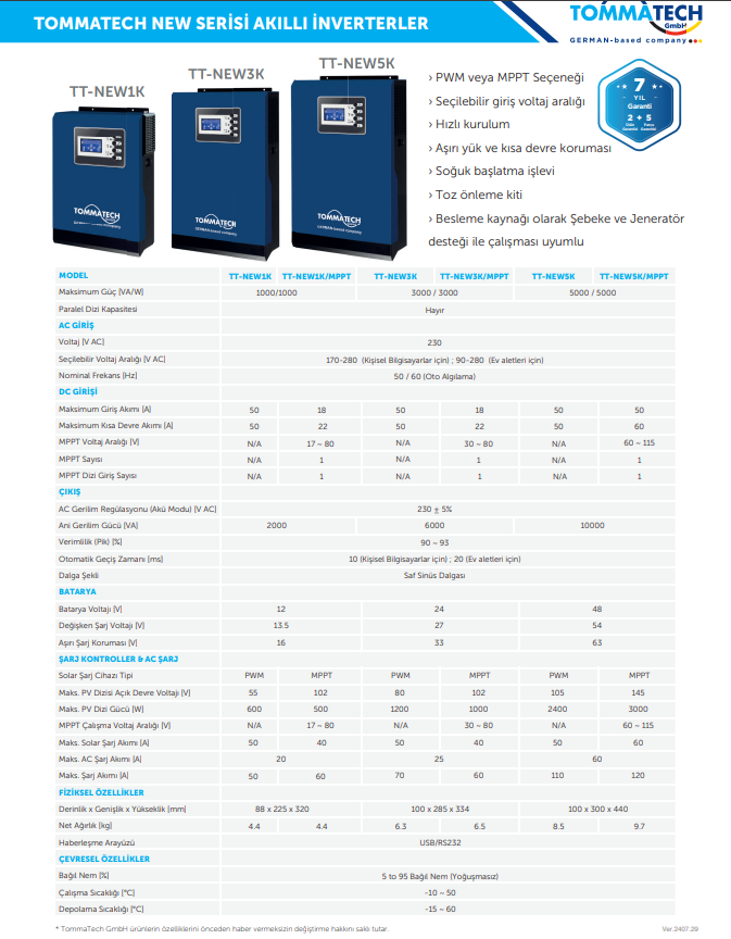 Tommatech New 1K 12V MPPT 1000W Akıllı İnverter