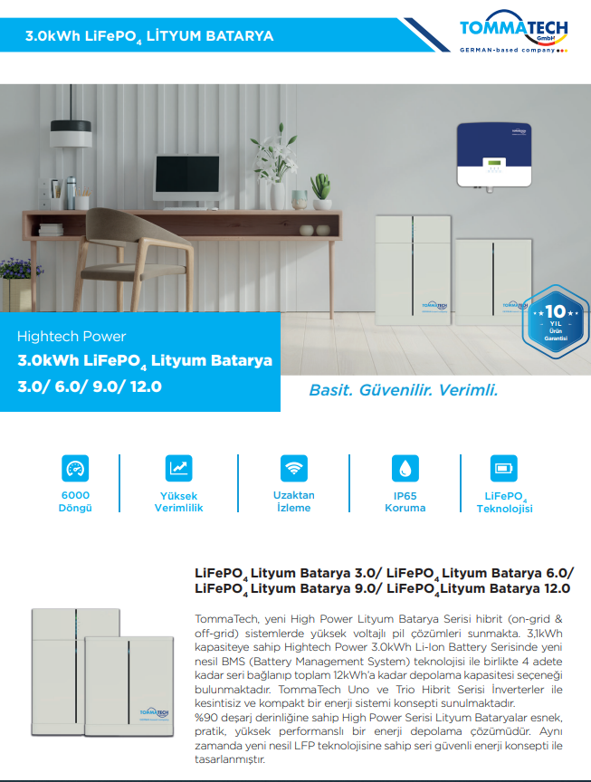 Tommatech Hightech Power 3kWh Lityum Batarya