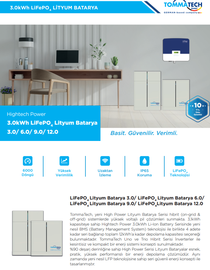 Tommatech 3kWh Lityum Depolama Yönetim Sistemi
